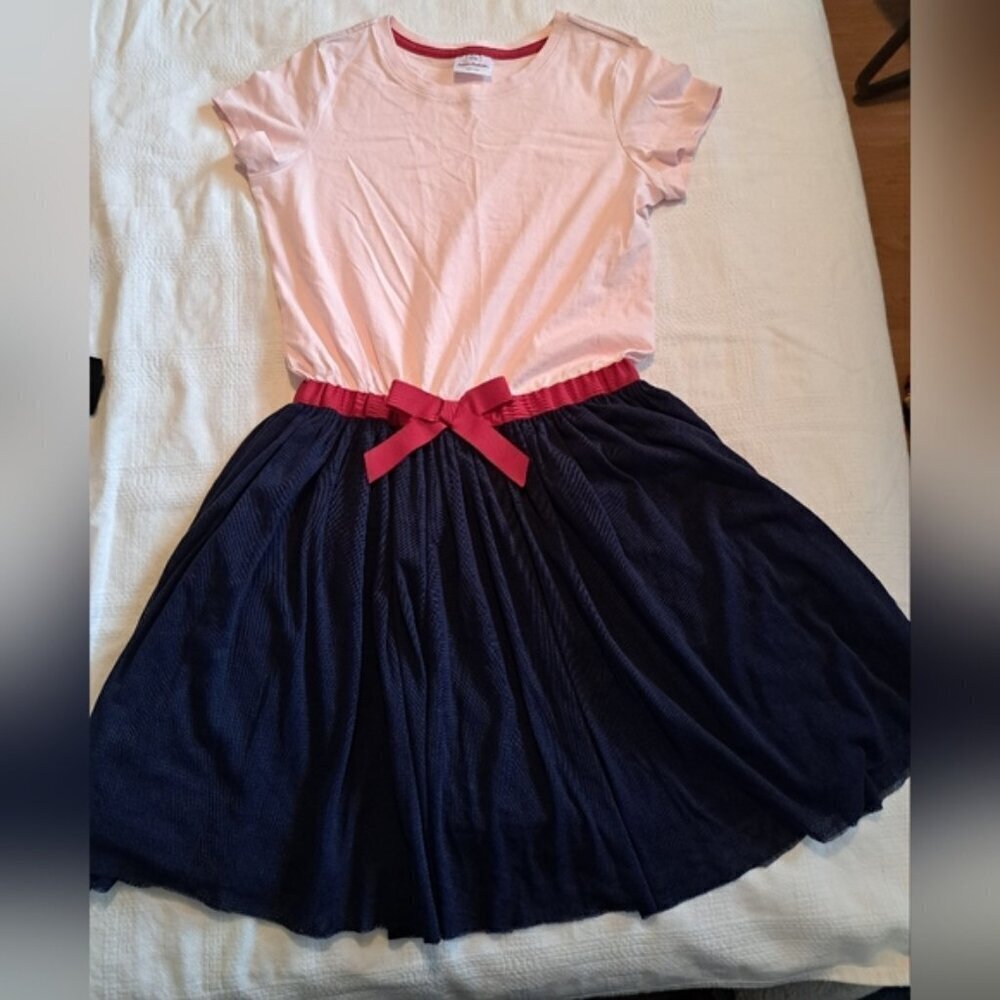 Hanna Andersson girls size 160 or 14-16 pink top blue tulle bottom dress EUC